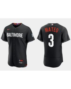 Men's Baltimore Orioles #3 Jorge Mateo Black 2023 City Connect Flex Base Stitched Baseball Jersey