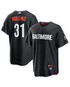 Men's Baltimore Orioles #31 Cedric Mullins Black 2023 City Connect Cool Base Stitched Baseball Jersey
