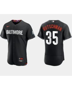 Men's Baltimore Orioles #35 Adley Rutschman Black 2023 City Connect Flex Base Stitched Baseball Jersey