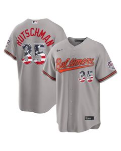 Men's Baltimore Orioles #35 Adley Rutschman Nike Gray USA 250 Fourth of July Road Stadium Jersey