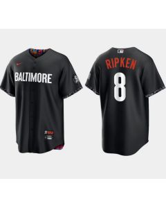 Men's Baltimore Orioles #8 Cal Ripken Jr. Black 2023 City Connect Cool Base Stitched Baseball Jersey