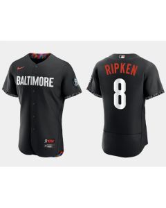 Men's Baltimore Orioles #8 Cal Ripken Jr. Black 2023 City Connect Flex Base Stitched Baseball Jersey