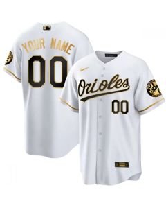 Men's Baltimore Orioles ACTIVE Player Custom 2023 Gold/White Cool Base Stitched Jersey