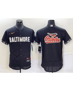 Men's Baltimore Orioles Big Team Logo in Back Black 2023 City Connect Flex Base Stitched Baseball Jersey
