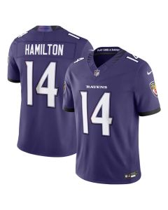 Men's Baltimore Ravens #14 Kyle Hamilton Nike Purple Vapor F.U.S.E. Sewn Down Limited Jersey (Purple)