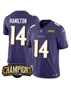Men's Baltimore Ravens #14 Kyle Hamilton Purple 2023 F.U.S.E. AFC North Champions Vapor Limited Football Jersey