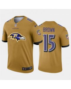 Men's Baltimore Ravens #15 Marquise Brown Gold 2020 Team Big Logo Inverted Legend Stitched Jersey