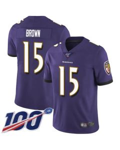 Men's Baltimore Ravens #15 Marquise Brown Purple 2019 100th Season Vapor Untouchable Limited NFL Jersey