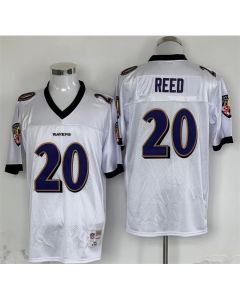 Men's Baltimore Ravens #20 Ed Reed White Throwback Jersey