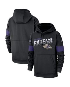 Men's Baltimore Ravens 2019 Black 100th Season Sideline Team Logo Performance Pullover Hoodie