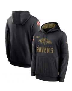 Men's Baltimore Ravens 2020 Black Salute to Service Sideline Performance Pullover Hoodie