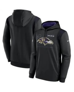 Men's Baltimore Ravens 2021 Black Sideline Logo Performance Pullover Hoodie