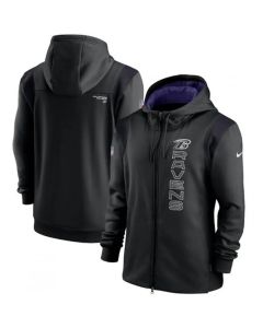Men's Baltimore Ravens 2021 Black Sideline Team Performance Full-Zip Hoodie