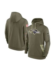 Men's Baltimore Ravens 2022 Olive Salute to Service Therma Performance Pullover Hoodie
