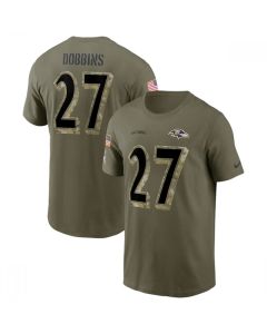 Men's Baltimore Ravens #27 J.K. Dobbins 2022 Olive Salute to Service T-Shirt