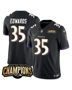 Men's Baltimore Ravens #35 Gus Edwards Black 2023 F.U.S.E. AFC North Champions Vapor Limited Football Jersey