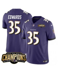 Men's Baltimore Ravens #35 Gus Edwards Purple 2023 F.U.S.E. AFC North Champions Vapor Limited Football Jersey