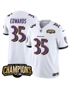 Men's Baltimore Ravens #35 Gus Edwards White 2023 F.U.S.E. AFC North Champions Vapor Limited Football Jersey