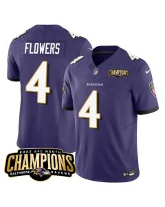 Men's Baltimore Ravens #4 Zay Flowers Purple 2023 F.U.S.E. AFC North Champions Vapor Limited Football Jersey