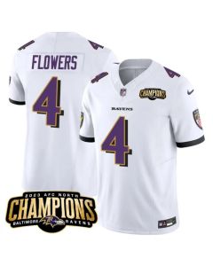 Men's Baltimore Ravens #4 Zay Flowers White 2023 F.U.S.E. AFC North Champions Vapor Limited Football Jersey
