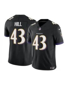 Men's Baltimore Ravens #43 Justice Hill Black 2023 F.U.S.E. Vapor Limited Football Jersey