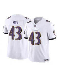 Men's Baltimore Ravens #43 Justice Hill White 2023 F.U.S.E. Vapor Limited Football Jersey