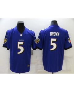Men's Baltimore Ravens #5 Marquise Brown Purple Stitched Football Jersey