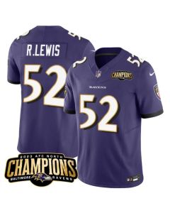Men's Baltimore Ravens #52 Ray Lewis Purple 2023 F.U.S.E. AFC North Champions Vapor Limited Football Jersey
