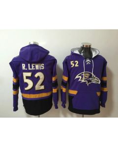 Men's Baltimore Ravens #52 Ray Lewis Purple All Stitched NFL Hoodie Sweatshirt