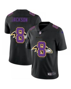 Men's Baltimore Ravens #8 Lamar Jackson 2020 Black Shadow Logo Limited Stitched Jersey