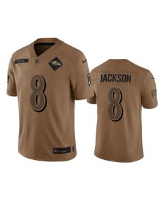 Men's Baltimore Ravens #8 Lamar Jackson 2023 Brown Salute To Service Limited Jersey