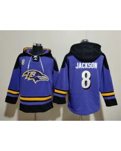Men's Baltimore Ravens #8 Lamar Jackson Ageless Must-Have Lace-Up Pullover Hoodie