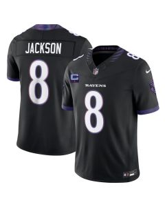 Men's Baltimore Ravens #8 Lamar Jackson Black 2026 With 1-Star C Patch Alternate Vapor F.U.S.E. Limited Jersey