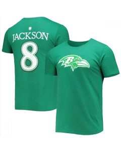 Men's Baltimore Ravens #8 Lamar Jackson Green St. Patrick's Day Icon Player T-Shirt
