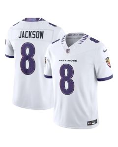 Men's Baltimore Ravens #8 Lamar Jackson Nike White Vapor F.U.S.E. Sewn Down Limited Jersey (White)