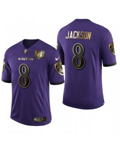 Men's Baltimore Ravens #8 Lamar Jackson Purple 2020 Golden Limited Stitched Jersey