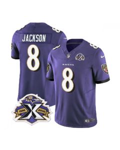 Men's Baltimore Ravens #8 Lamar Jackson Purple 2023 F.U.S.E With Patch Throwback Vapor Limited Jersey