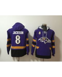 Men's Baltimore Ravens #8 Lamar Jackson Purple All Stitched NFL Hoodie Sweatshirt