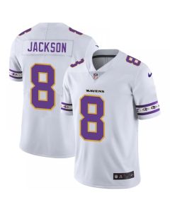 Men's Baltimore Ravens #8 Lamar Jackson White 2019 Team Logo Cool Edition Stitched NFL Jersey