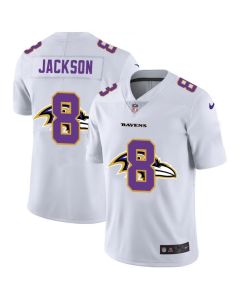 Men's Baltimore Ravens #8 Lamar Jackson White Shadow Logo Limited Stitched Jersey
