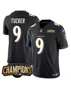 Men's Baltimore Ravens #9 Justin Tucker Black 2023 F.U.S.E. AFC North Champions Vapor Limited Football Jersey