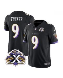 Men's Baltimore Ravens #9 Justin Tucker Black 2023 F.U.S.E With Patch Throwback Vapor Limited Jersey
