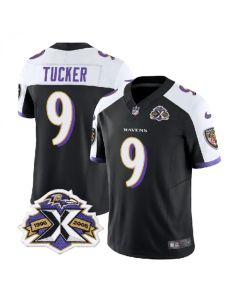 Men's Baltimore Ravens #9 Justin Tucker Black/White 2023 F.U.S.E With Patch Throwback Vapor Limited Jersey