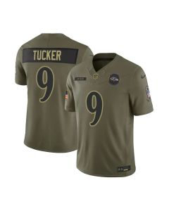 Men's Baltimore Ravens #9 Justin Tucker Olive 2025 Salute to Service Retired Limited Jersey