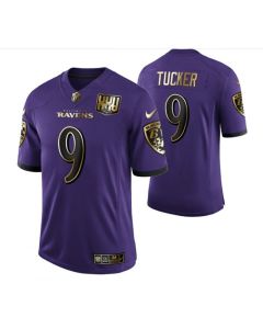 Men's Baltimore Ravens #9 Justin Tucker Purple Golden Limited Stitched Jersey