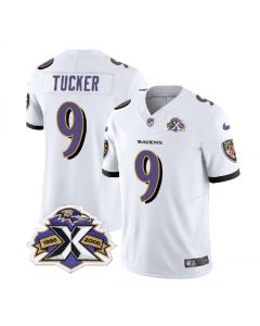 Men's Baltimore Ravens #9 Justin Tucker White 2023 F.U.S.E With Patch Throwback Vapor Limited Jersey