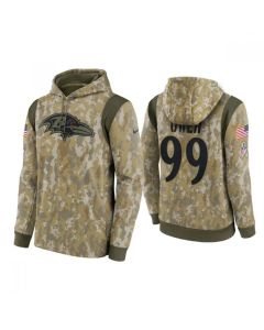 Men's Baltimore Ravens #99 Jayson Oweh Camo 2021 Salute To Service Therma Performance Pullover Hoodie