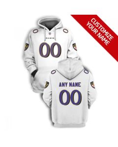 Men's Baltimore Ravens Active Player Custom 2021 White Pullover Hoodie