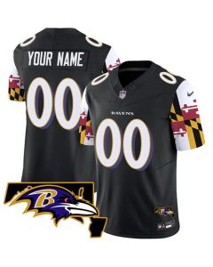 Men's Baltimore Ravens Active Player Custom Black 2025 F.U.S.E. Maryland Flag V2 Vapor Limited Football Jersey