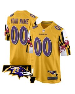 Men's Baltimore Ravens Active Player Custom Gold Maryland Flag Vapor Limited Football Game Jersey